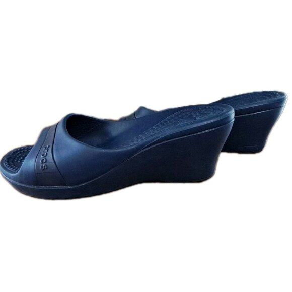 Crocs Women's 9 Blue Sassari Slides 3 Inch Wedge Heel FLAWS - See Photos - Picture 5 of 12